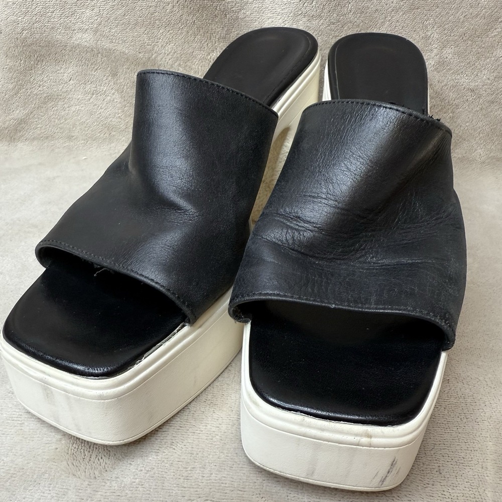 Free People Womens US 9 EU 39 Zoe Black Heeled Platform Sandals Shoes Slides - Picture 2 of 7